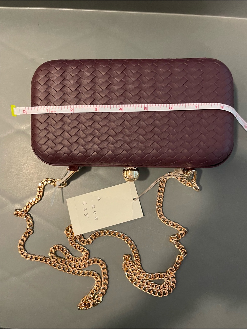 A New Day Woven Minaudiere Clutch Crossbody Bag Dark Red NWT - Picture 3 of 9